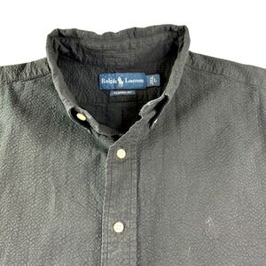 Ralph Lauren Button Down Shirt Mens L Black Seersucker Short Sleeve Camp Luxury